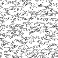 seamless pattern Doodle Collection of Hand Drawn Vector Clouds. Set of cartoon cute simple clouds outlines shapes. black outline on a white background. Vector