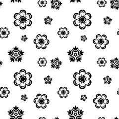 Black floral seamless pattern on white background
