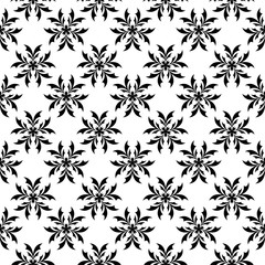 Black floral seamless pattern on white background