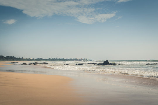 Tropical beach. Beautiful landscape of  Indian ocean, Sri Lanka. Toning photo