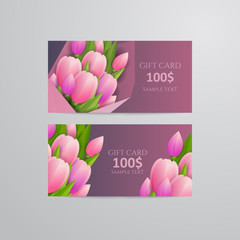 Vector gift voucher template with tulip flowers.