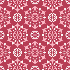 Floral red seamless background with beige pattern