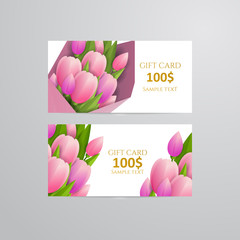 Vector gift voucher template with tulip flowers.