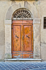 Fototapeta na wymiar antique wooden door with handle and decorations