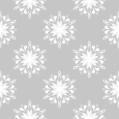 White floral seamless pattern on gray background