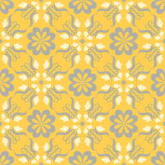Seamless floral pattern. Bright yellow background with flower designs - 193233362