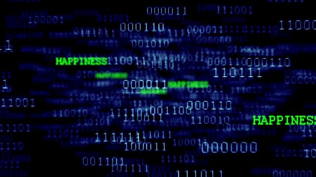 Binary code background. Camera flying through binary numbers and words. 