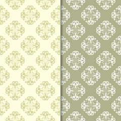 Olive green floral backgrounds. Set of seamless patterns
