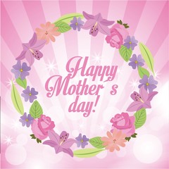 happy mothers day weath flowers bright lights background vector illustration