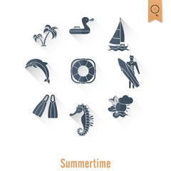 Summer and Beach Simple Flat Icons
