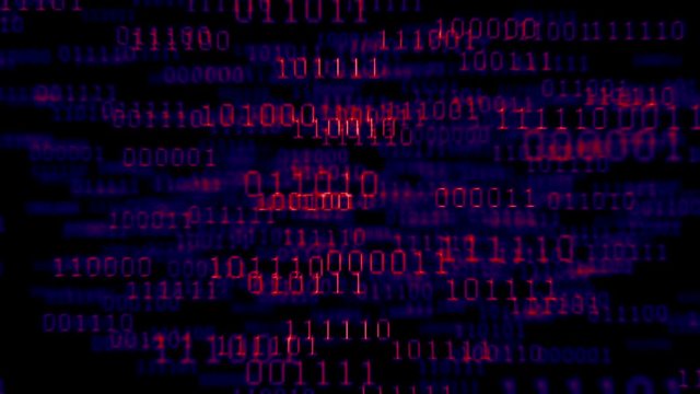 Binary code background. Camera flying through binary numbers. 