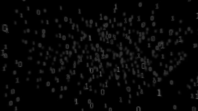 Binary code background. Camera flying through binary numbers. 
