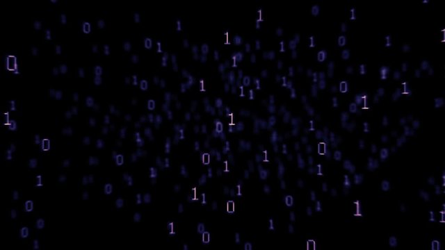 Binary code background. Camera flying through binary numbers. 