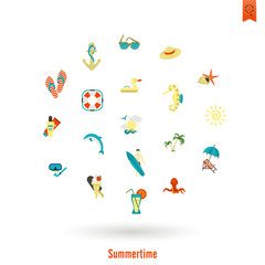 Summer and Beach Simple Flat Icons