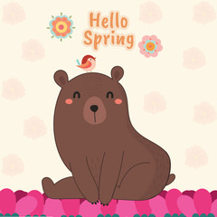 cute bear hello spring