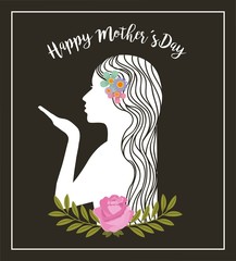 white silhouette woman kiss flowers decoration happy mothers day vector illustration