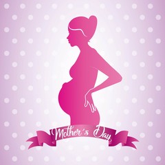 Obraz na płótnie Canvas pink profile mom pregnant mothers day ribbon dots shiny background vector illustration
