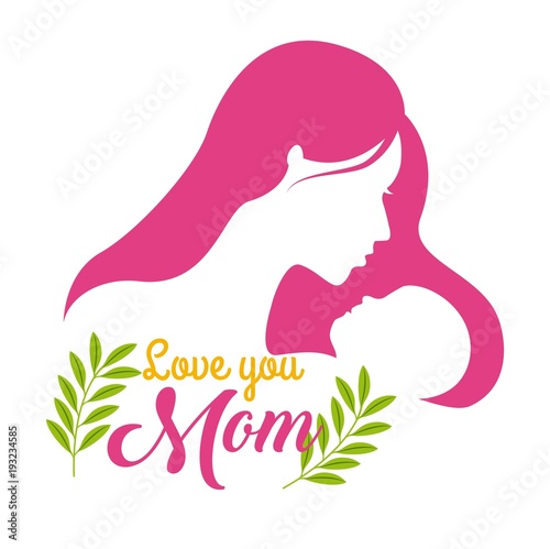 Silhouette Woman And Baby Love You Mom Floral Celebration Vector