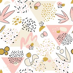 Abstract seamless pattern with geometric elements, triangles, different lines, dots and shapes. Vector Hand-drawn illustration