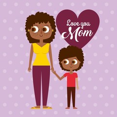black woman mother and son love mom card dotted background vector illustration