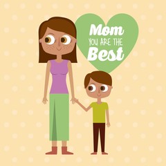 mom you are the best greeting card mother and son together vector illustration