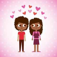 cute children afroamerican together hearts decoration vector illustration