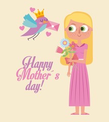 cute bird giving message a happy woman mother day card vector illustration