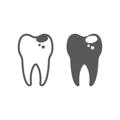 Sick tooth line and glyph icon, stomatology and dental, caries sign vector graphics, a linear pattern on a white background, eps 10.