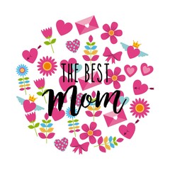 the best mom greeting card round decoration icons icon vector ilustration