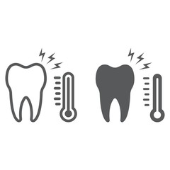 Sensetive tooth line and glyph icon, stomatology and dental, sick tooth sign vector graphics, a linear pattern on a white background, eps 10.