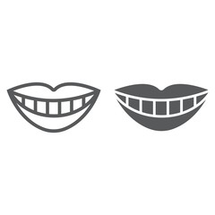 Smile with white tooth line and glyph icon, stomatology and dental, lips sign vector graphics, a linear pattern on a white background, eps 10.