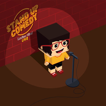 stand up comedy open mic female comic onstage isometric