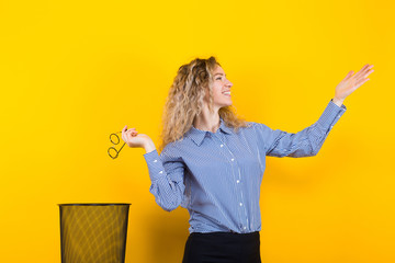 Woman throw away her glasses