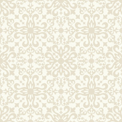 Seamless light background with beige pattern in baroque style. Vector retro illustration. Ideal for printing on fabric or paper for textile, wrapping.