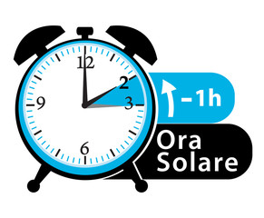 Cambio di orario. Ora solare. Sveglia. Vector icon.