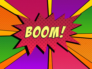 Vector arte pop con la palabra boom en una colorida viñeta