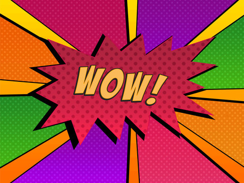 Vector arte pop con la palabra wow en una colorida vi&ntilde;eta