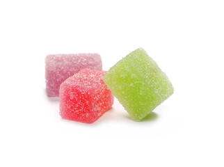 Colorful jelly sugar candies isolated on white background