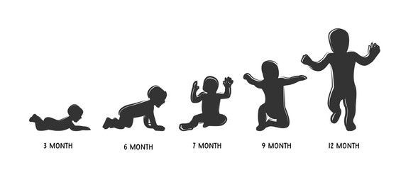 baby development icon, child growth stages. toddler milestones of first year. vector illustration