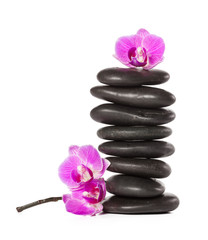 Obraz na płótnie Canvas zen stone and orchid. spa concept