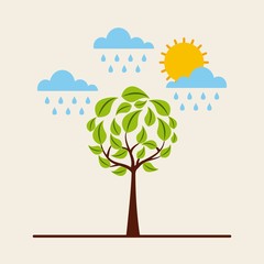 green round tree raining sky sun environment vector illustration