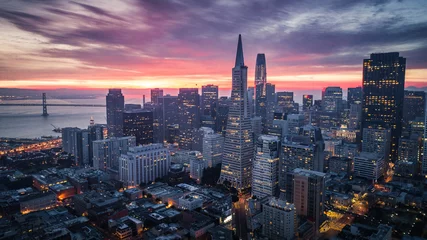 Foto op Plexiglas San Francisco Skyline van San Francisco bij zonsopgang