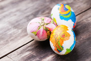 Easter eggs on wooden background 