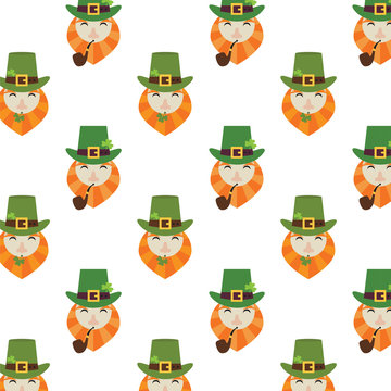 Holiday seamless pattern with leprechaun, hat and clover. Happy St. Patrick s Day. Funny background.