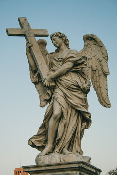 Angel with the Cross Sculpture on Ponte Sant'Angelo Rome Italy.