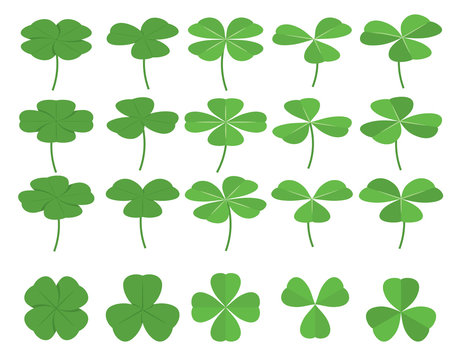 Set of green clover leafs, shamrocks. Symbol of St.Patrick's Day. Isometric flat vector illustration for design