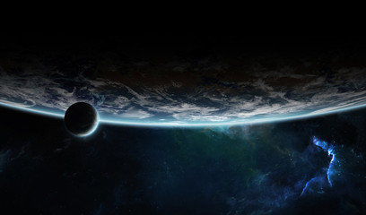 Distant planet system in space with exoplanets 3D rendering elements of this image furnished by NASA