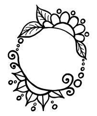 round simple black black drawn vector frame with flowers and curls
