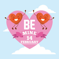 two red couple hearts be mine pink heart card vector illustration