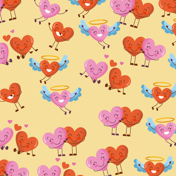 cute hearts kawaii cartoon love romantic pattern vector illustration